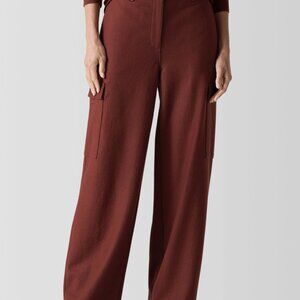 - NWT Eileen Fisher Redwood Boiled Felted Wool Jersey F/L Wide Cargo Pants